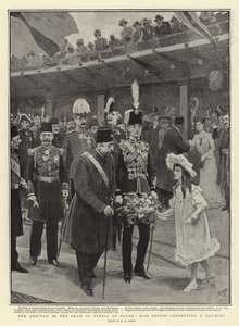 Die Ankunft des Schahs von Persien in Dover, Miss Foster überreicht einen Blumenstrauß